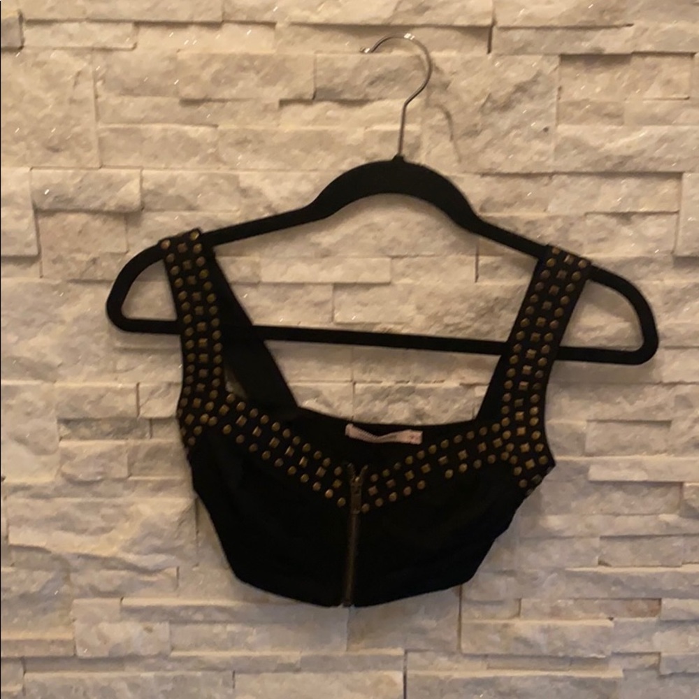 Black with gold studs crop top
